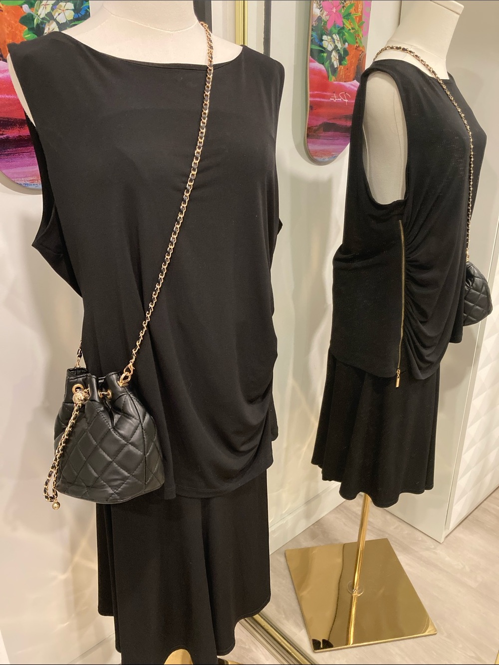 Classic Elegant Timeless Black with Gold Draped Tank Top